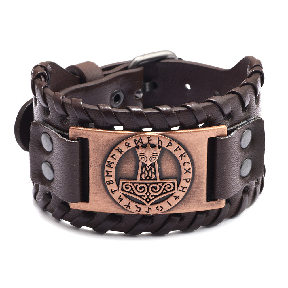 Men's Alloy Leather Design Thor's Hammer Bracelet