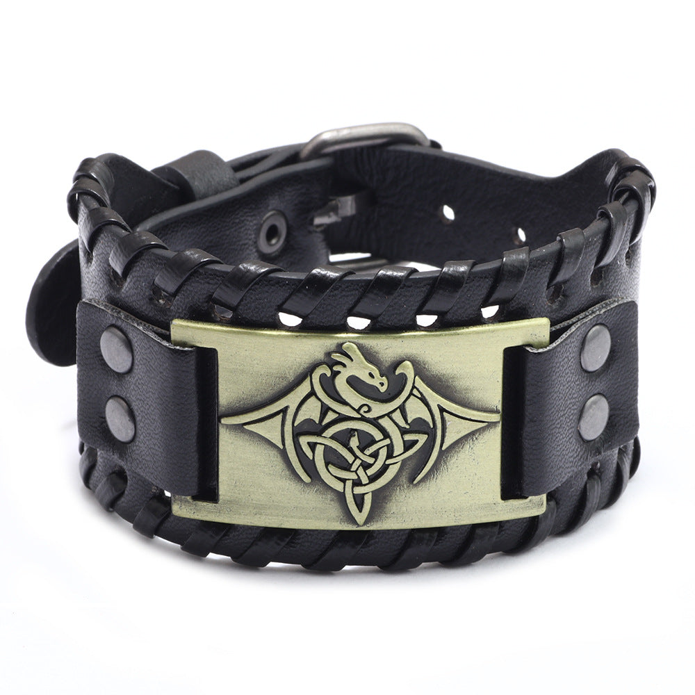 Flying Dragon Totem Leather Bracelet Alloy Cowhide Bracelet Men's Jewelry
