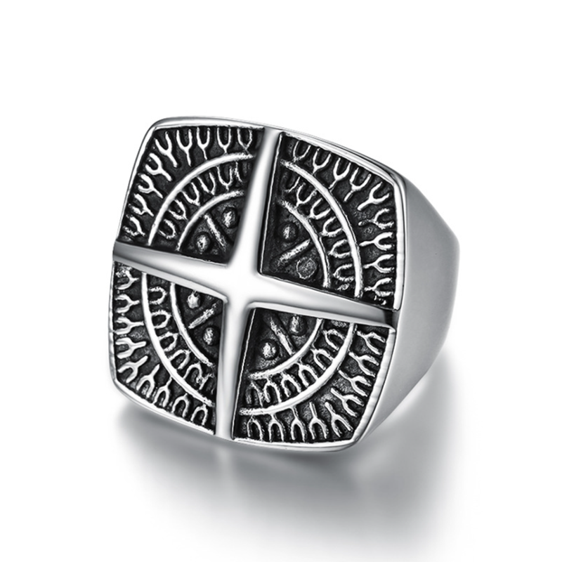 Compass Cross Personality Titanium Steel Ring