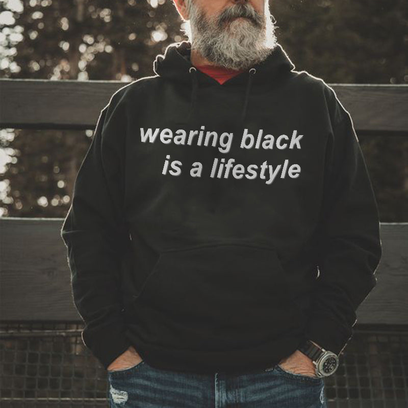 Drawstring Men's Wearing Black Is A Lifestyle Printed Hoodie