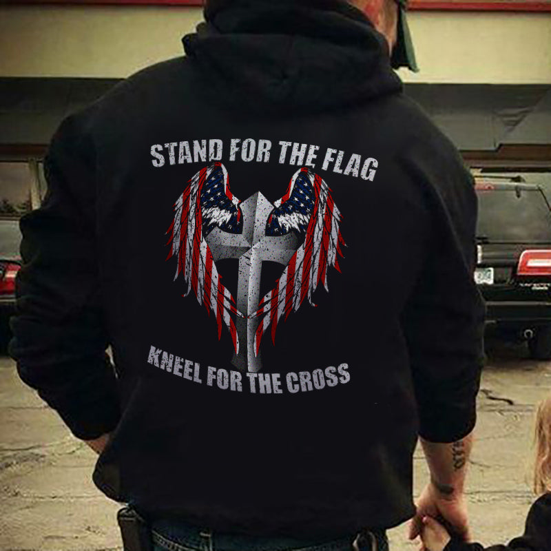 Stand For The Flag Kneel For The Cross Printed Men's Hoodie