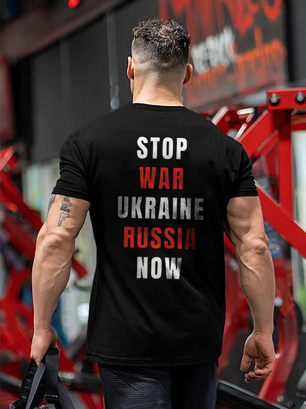 Stop War Ukraine Russia Now Letter Print Men's  T-Shirt