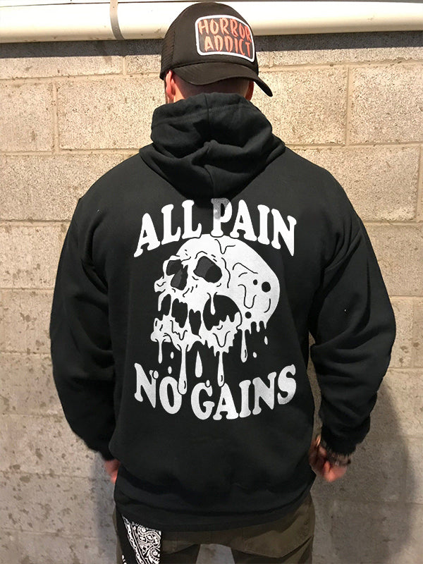 All Pain No Gains Skull Printed Men's Hoodie