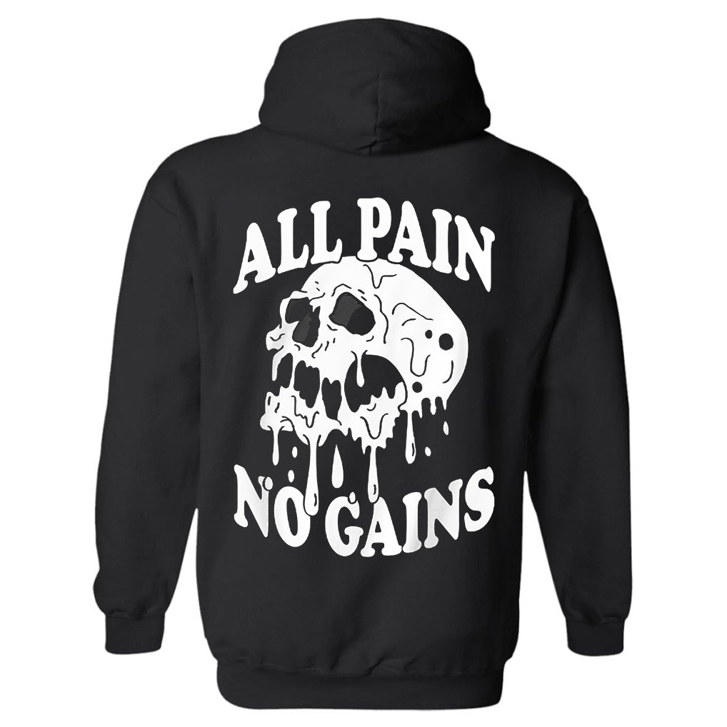 All Pain No Gains Skull Printed Men's Hoodie