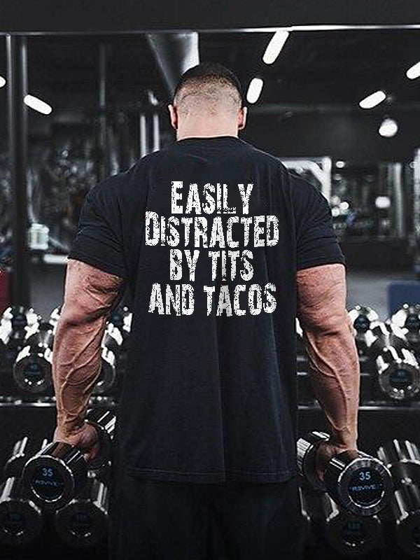 Easily Distracted By Tits And Tacos Print Men's T-shirt